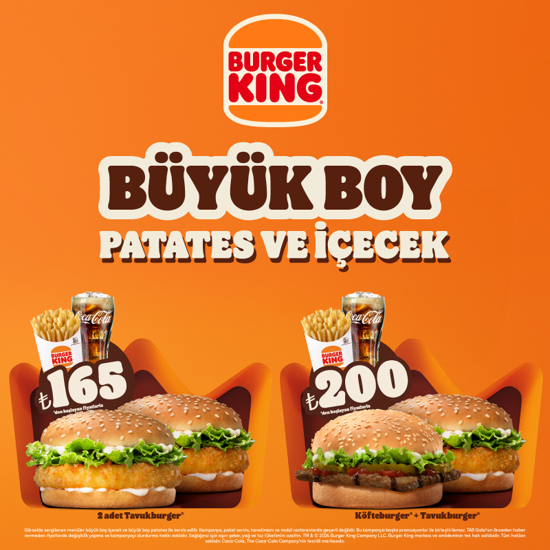 Burger King®’den Büyük Patates ve Büyük İçecekli Ekonomikings Menüler!