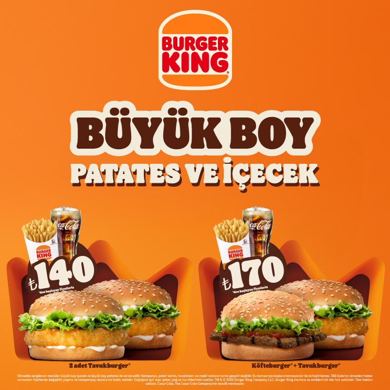 Burger King®’den Büyük Patates ve Büyük İçecekli Ekonomikings Menüler!