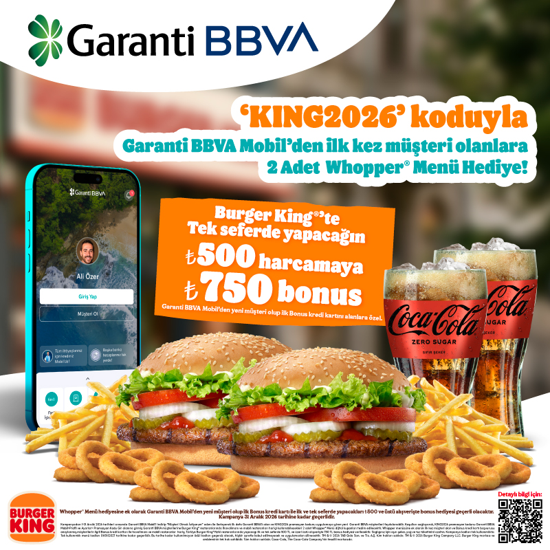 Burger King® Restoranlarında 2 adet Whopper® Menü Hediye fırsatı!